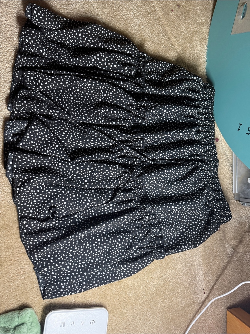 Black Polka Dot Elastic Waist Mini Skirt